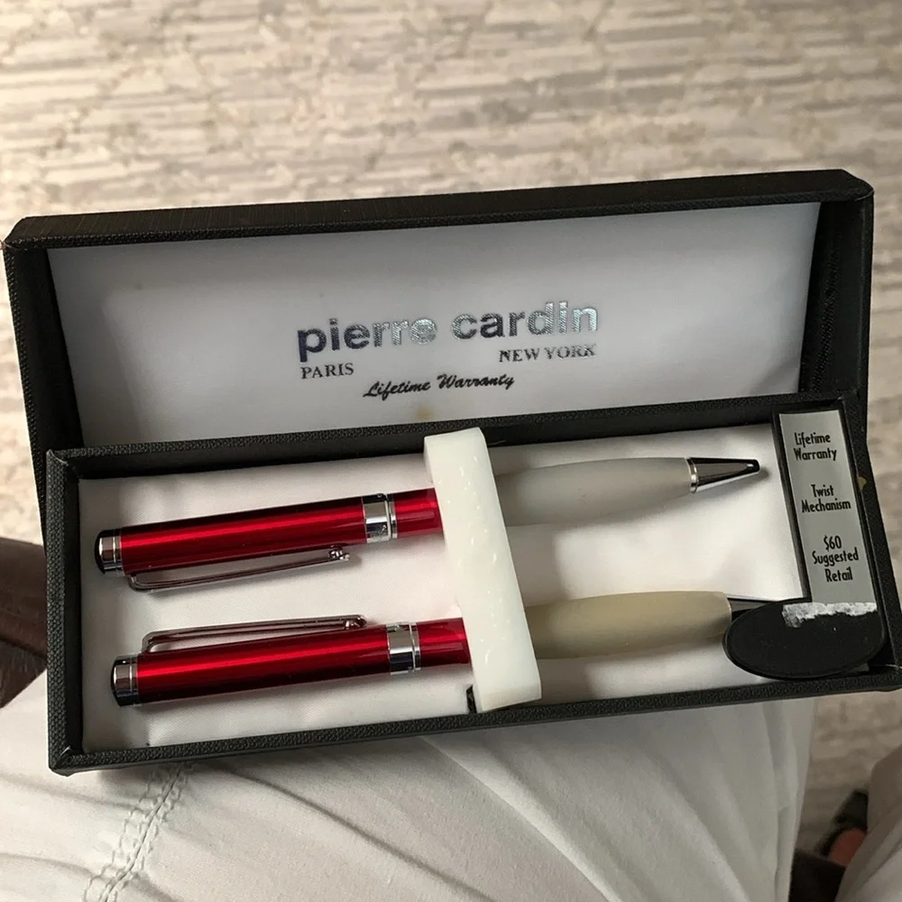 NIB Pierre Cardin Pen & Pencil Red Shiny Polished Chrome & Rubber grip Set
